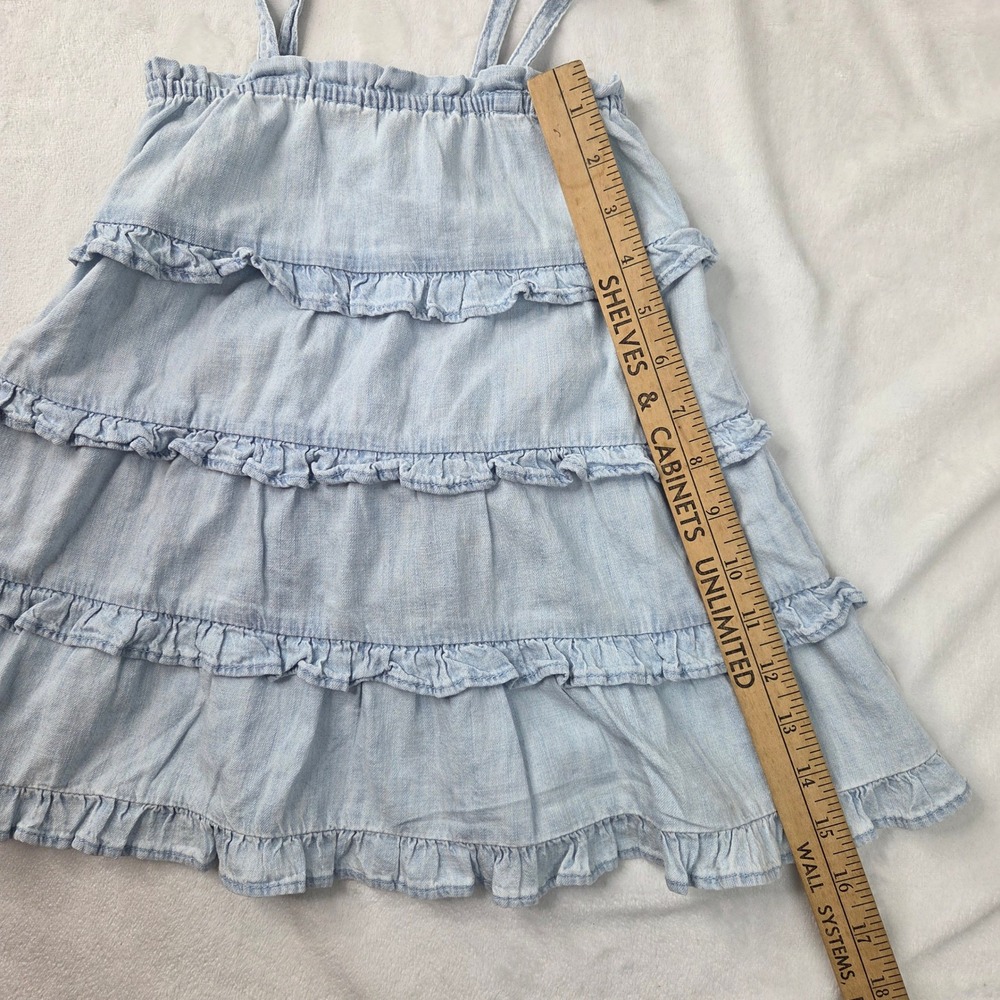 Gap Denim Dress Girls 2T Light Blue Ruffle Tiered Chambray Tie Strap Excellent - Picture 2 of 10